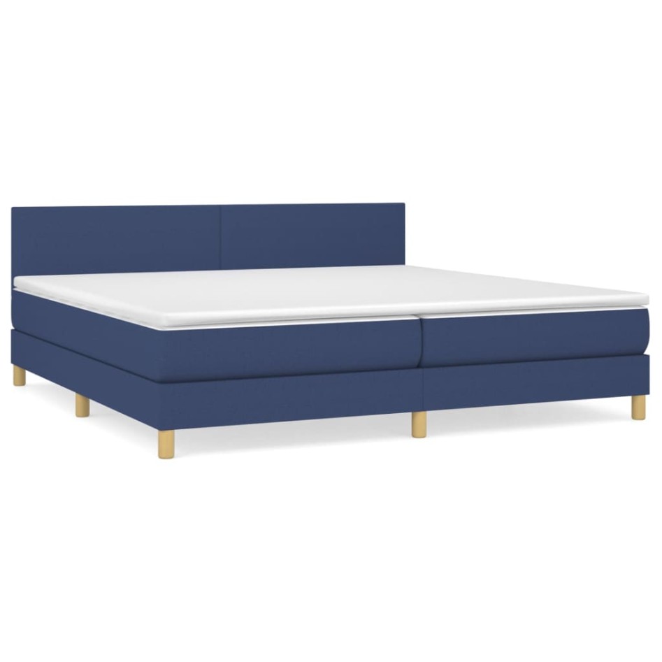 Cama box spring con colchón tela azul 200x200