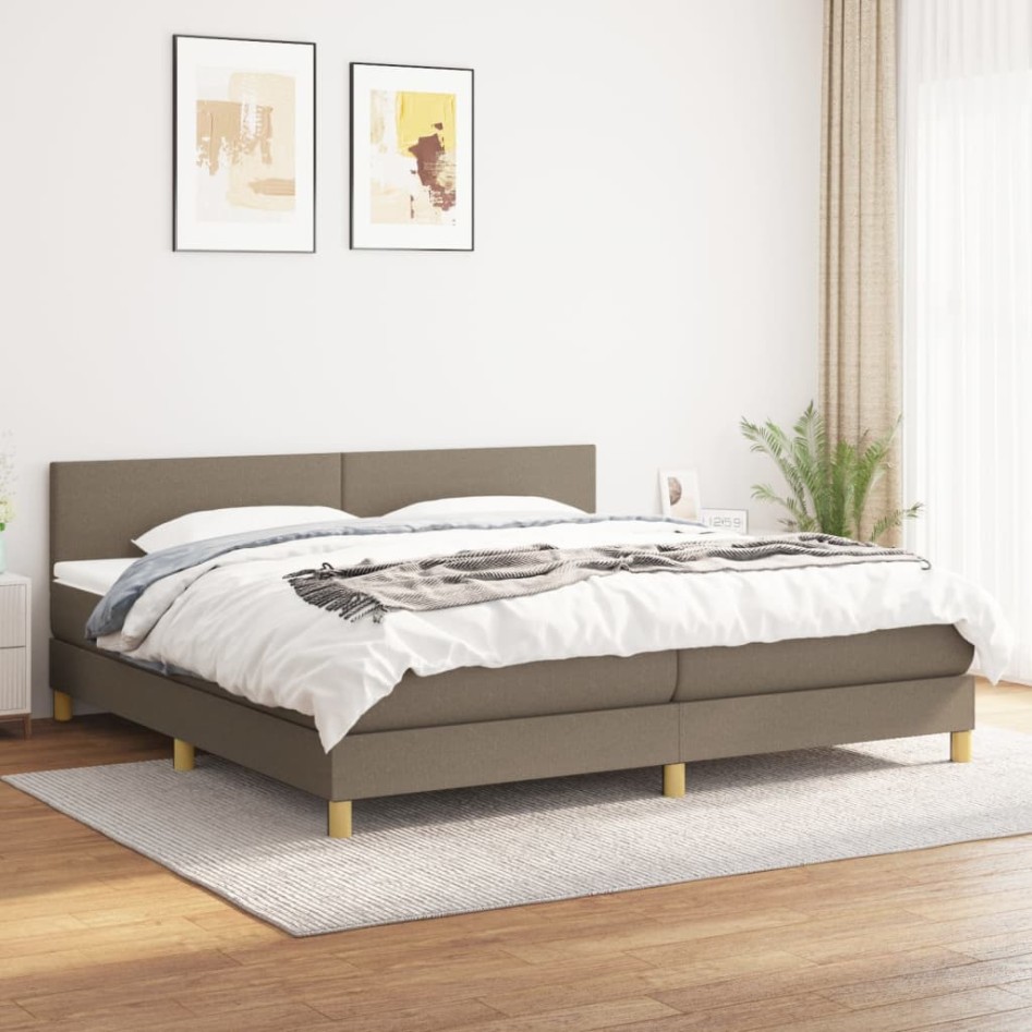 Cama box spring con colchón tela gris taupe 200x200