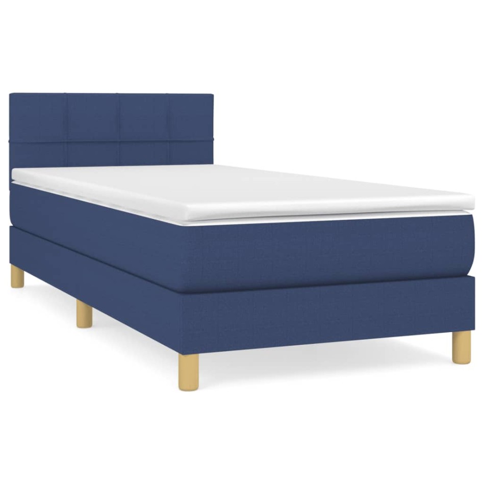 Cama box spring con colchón tela azul 80x200