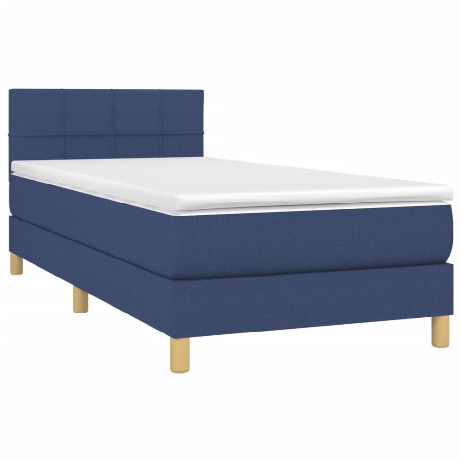 Cama box spring con colchón tela azul 80x200