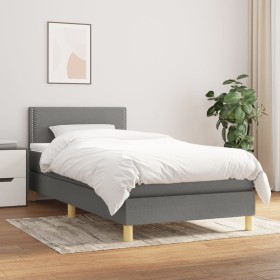 Cama box spring con colchón tela gris oscuro 100x200