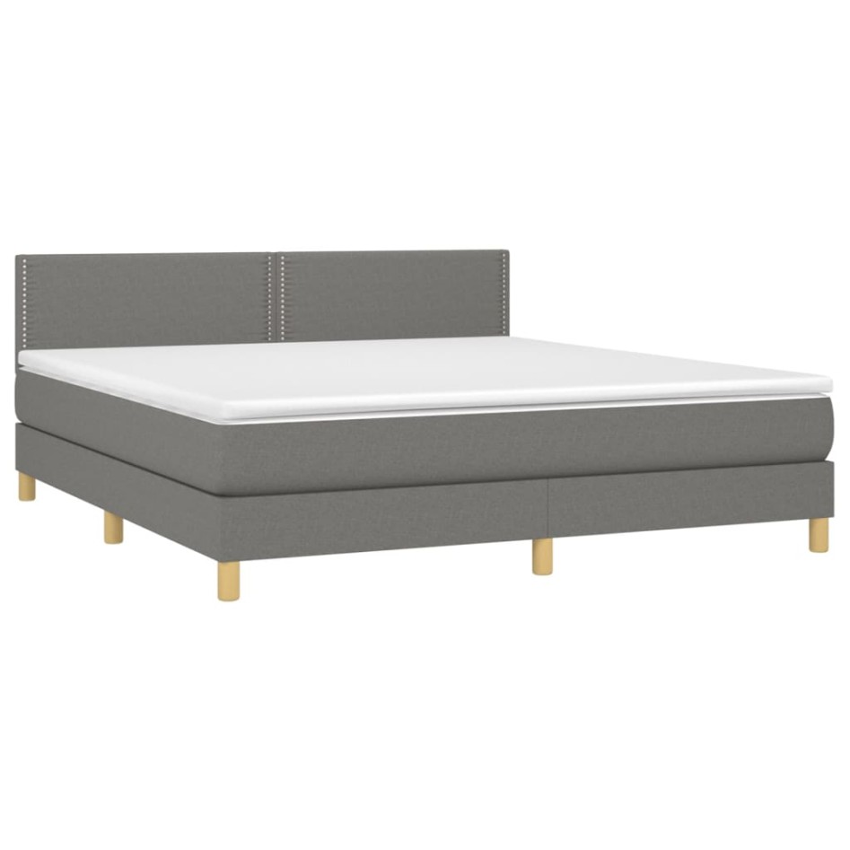 Cama box spring con colchón tela gris oscuro 180x200