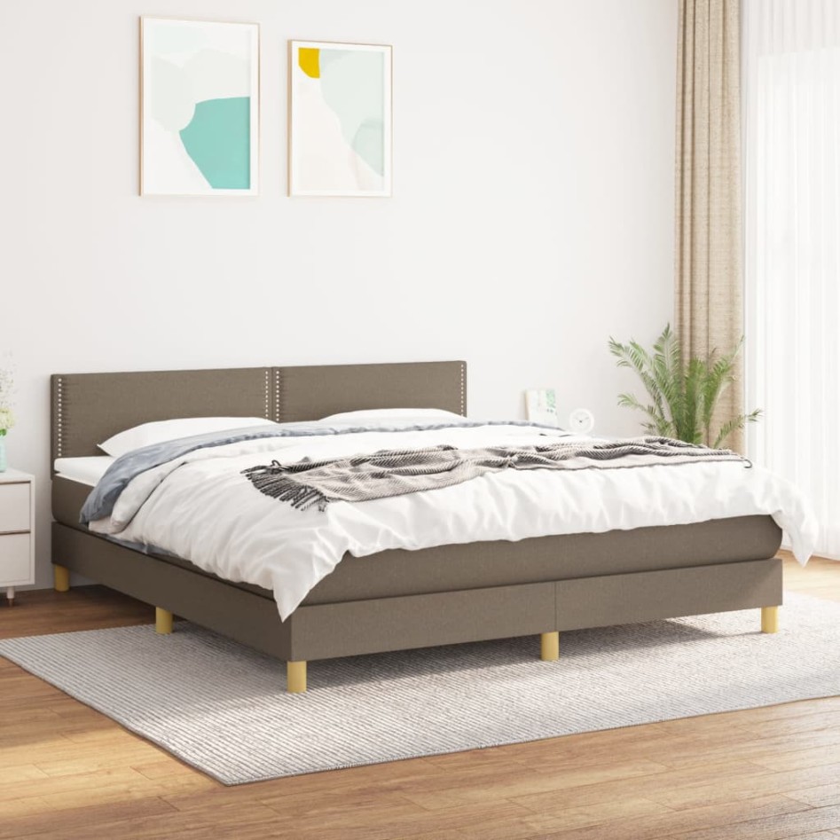 Cama box spring con colchón tela gris taupe 160x200