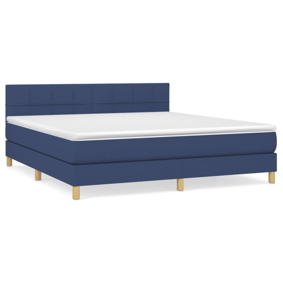 Cama box spring con colchón tela azul 160x200