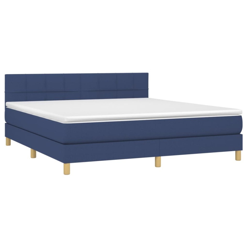 Cama box spring con colchón tela azul 160x200