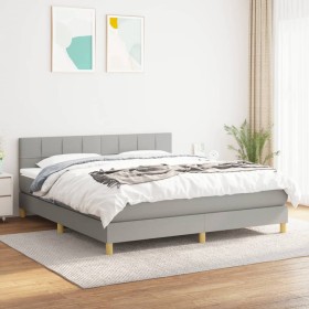 Cama box spring con colchón tela gris claro 180x200