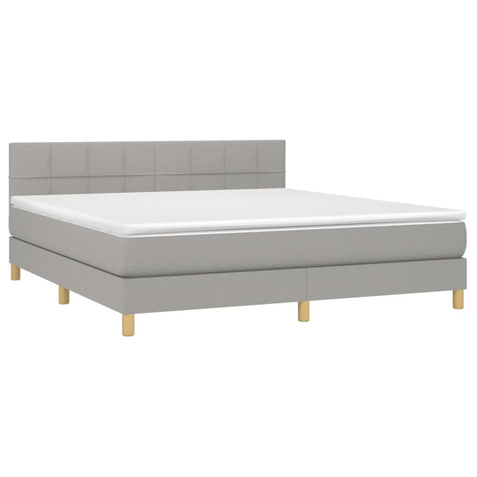Cama box spring con colchón tela gris claro 180x200