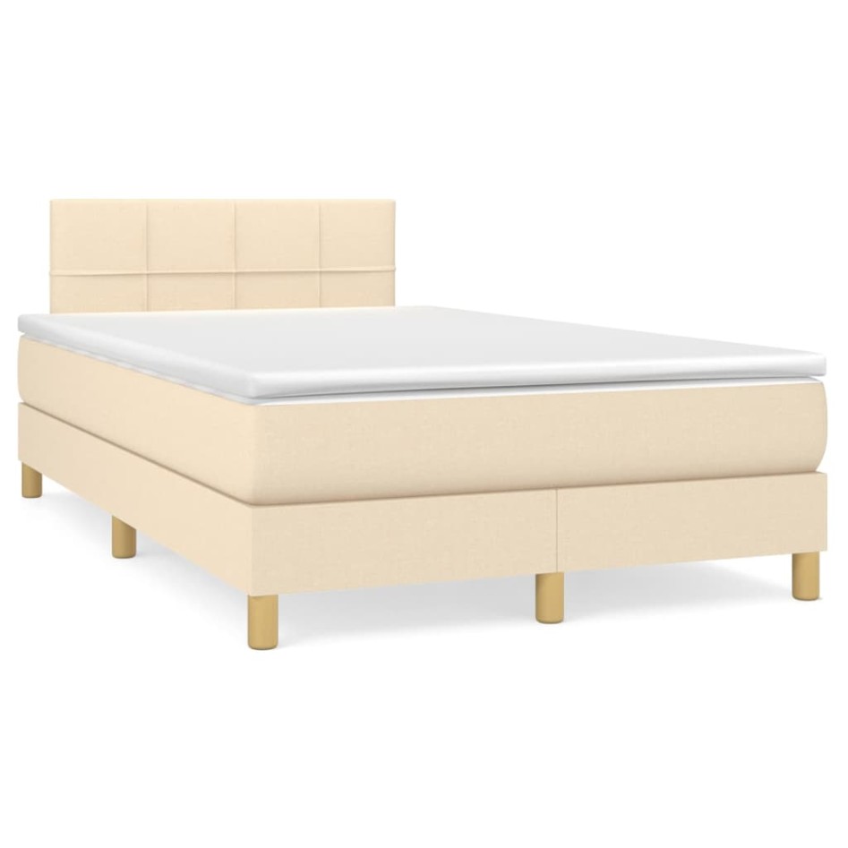 Cama box spring con colchón tela color crema 120x200