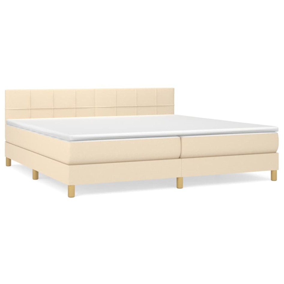Cama box spring con colchón tela color crema 200x200