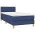 Cama box spring con colchón tela azul 100x200
