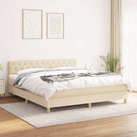 Cama box spring con colchón tela color crema 160x200