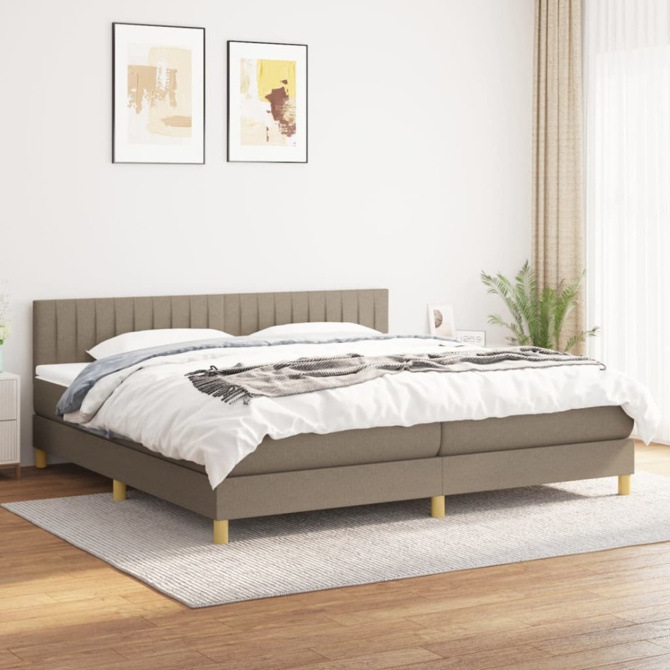 Cama box spring con colchón tela gris taupe 200x200