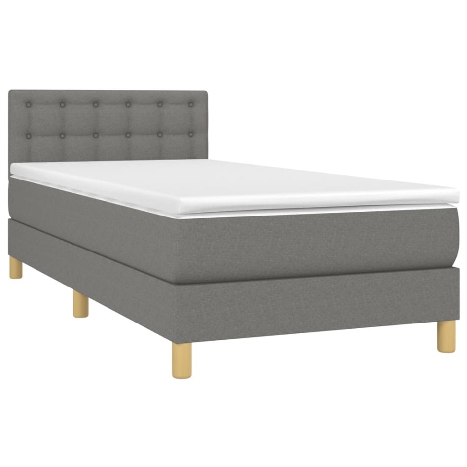 Cama box spring con colchón tela gris oscuro 90x190