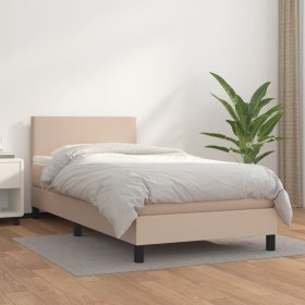 Cama box spring con colchón cuero sintético capuchino 90x190