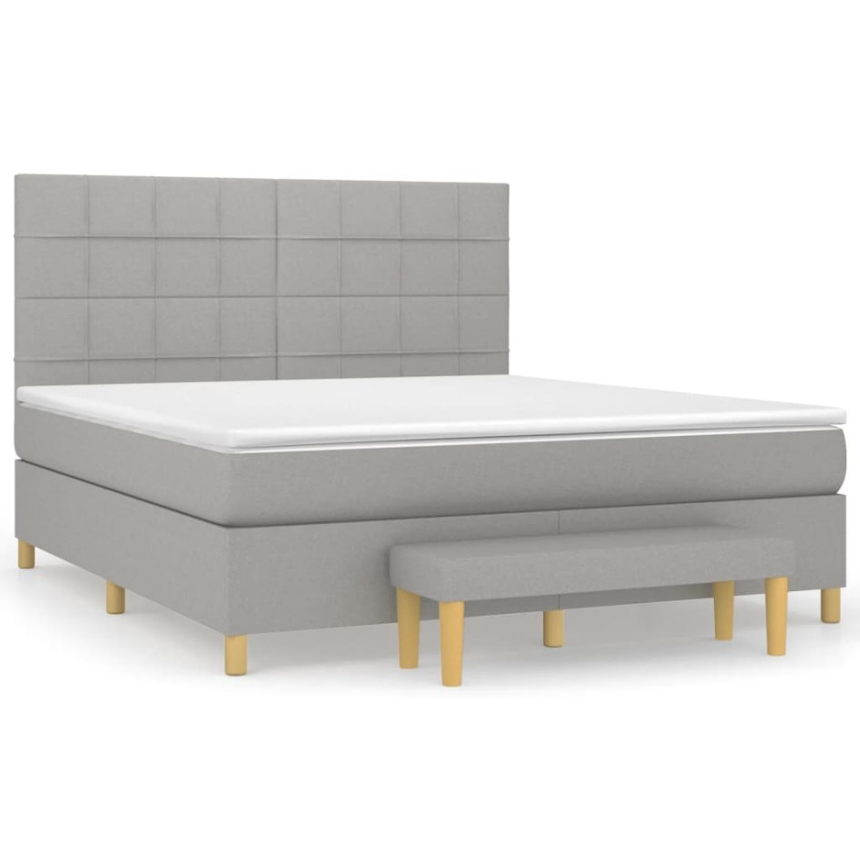 Cama box spring con colchón tela gris claro 160x200