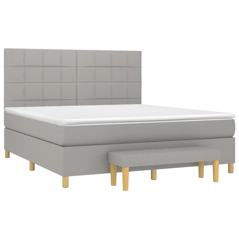 Cama box spring con colchón tela gris claro 160x200