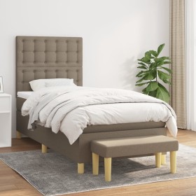 Cama box spring con colchón tela gris taupe 90x190