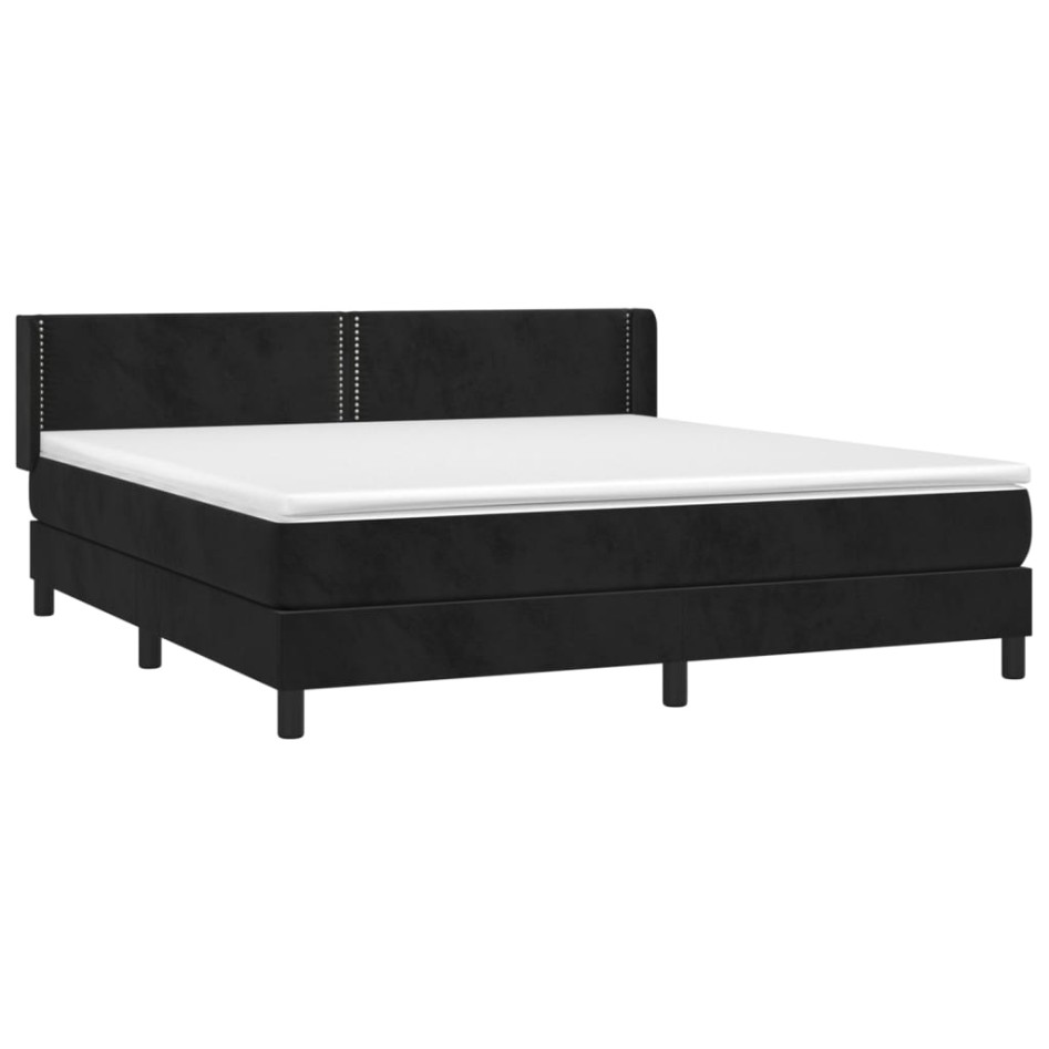 Cama box spring con colchón terciopelo negro 160x200