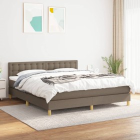 Cama box spring con colchón tela gris taupe 160x200
