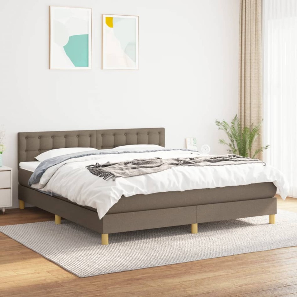 Cama box spring con colchón tela gris taupe 160x200
