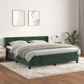 Cama box spring con colchón terciopelo verde oscuro 180x200