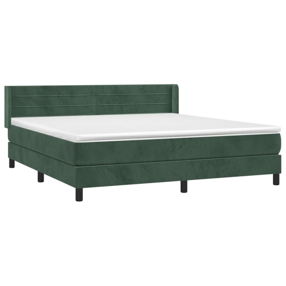 Cama box spring con colchón terciopelo verde oscuro 180x200
