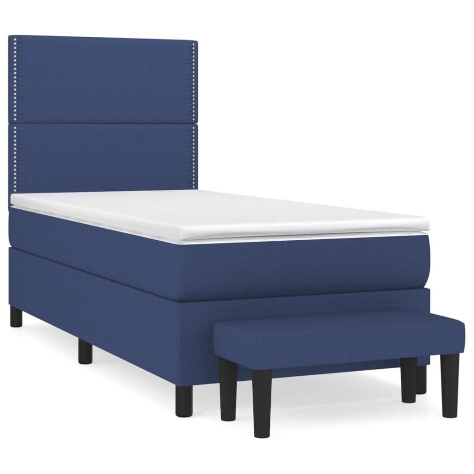 Cama box spring con colchón tela azul 90x200
