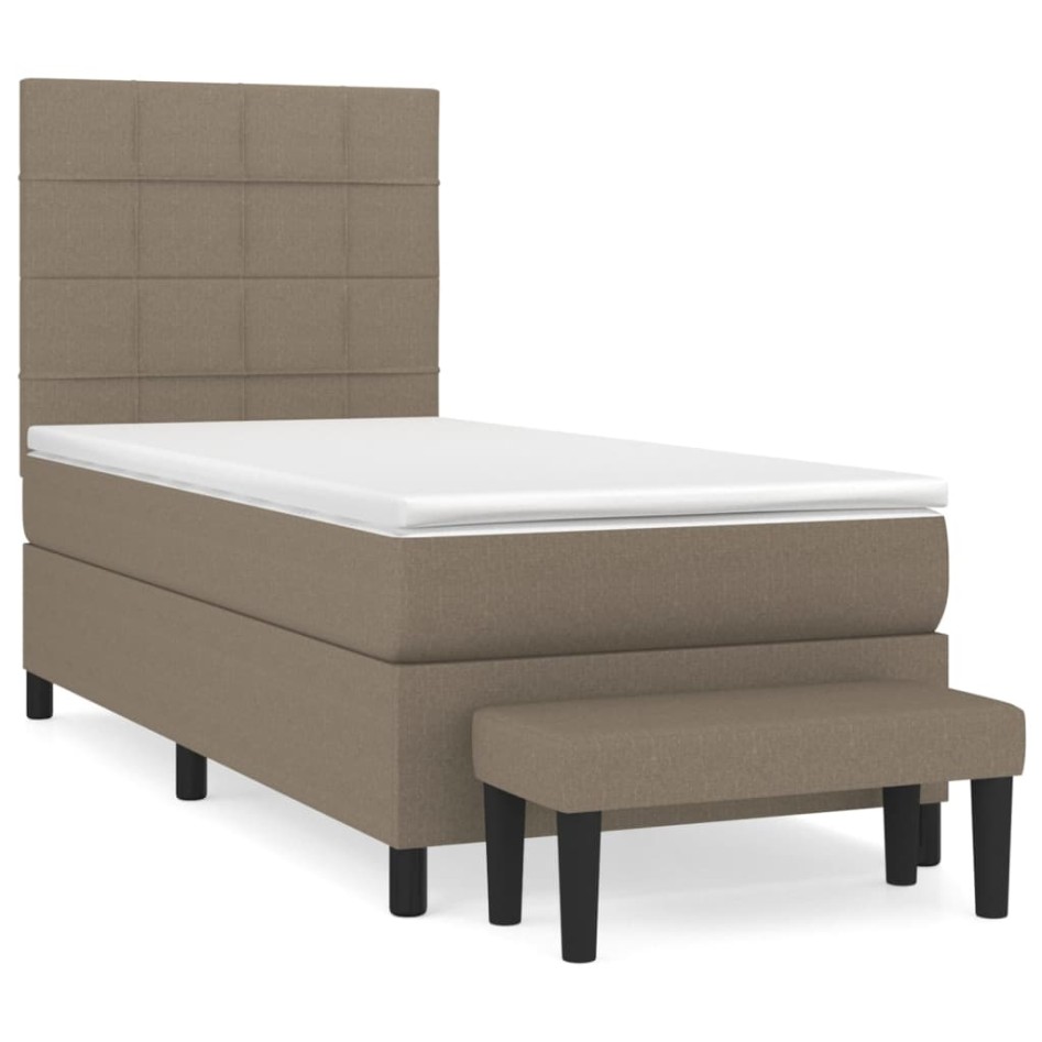 Cama box spring con colchón tela gris taupe 100x200