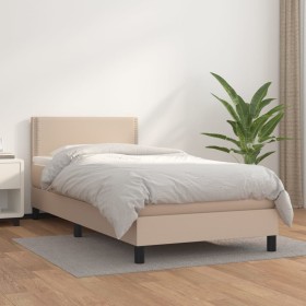 Cama box spring con colchón cuero sintético capuchino 80x200