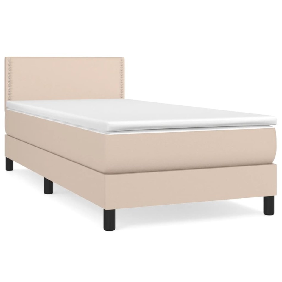 Cama box spring con colchón cuero sintético capuchino 80x200