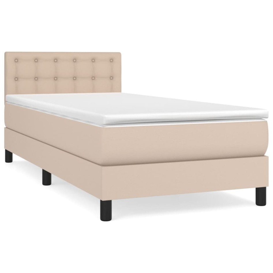 Cama box spring con colchón cuero sintético capuchino 90x200