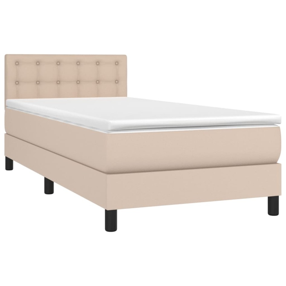 Cama box spring con colchón cuero sintético capuchino 90x200