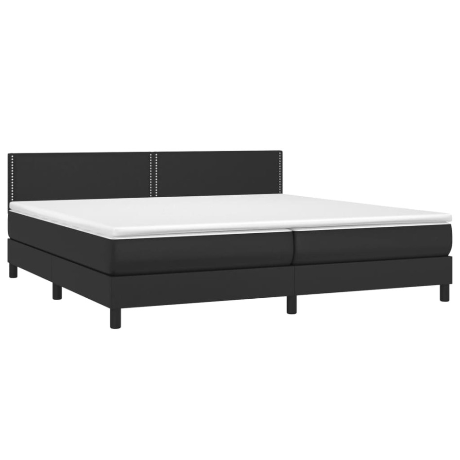 Cama box spring con colchón cuero sintético negro 200x200