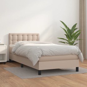 Cama box spring con colchón cuero sintético capuchino