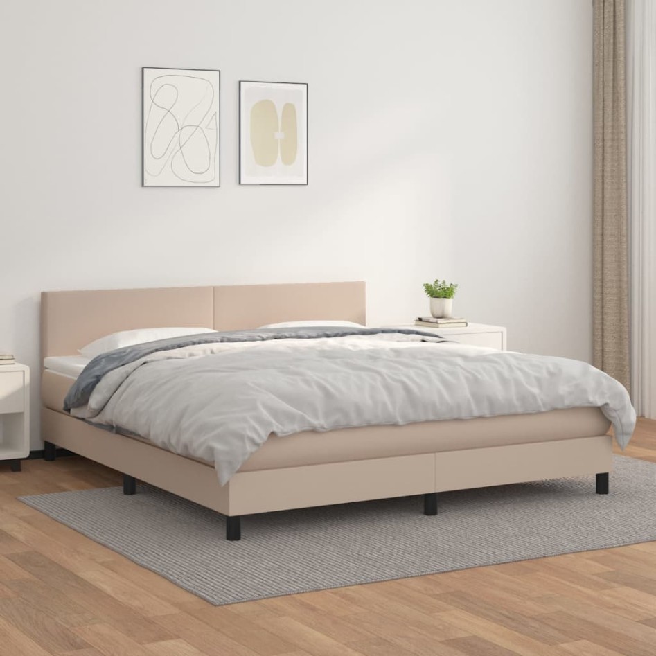 Cama box spring con colchón cuero sintético capuchino