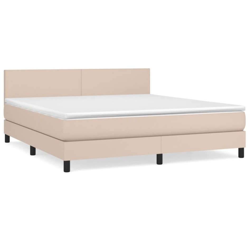 Cama box spring con colchón cuero sintético capuchino