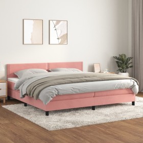 Cama box spring con colchón terciopelo rosa 200x200