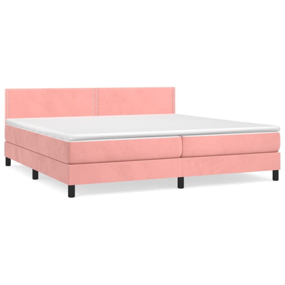 Cama box spring con colchón terciopelo rosa 200x200