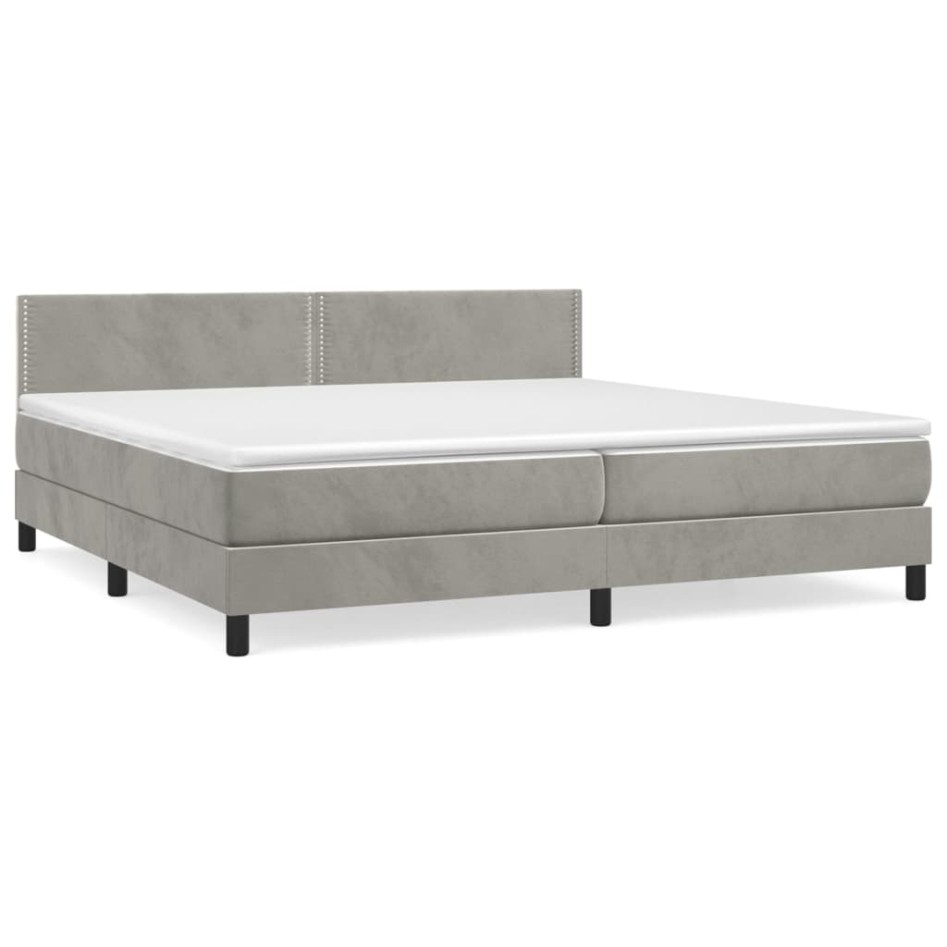 Cama box spring con colchón terciopelo gris claro 200x200