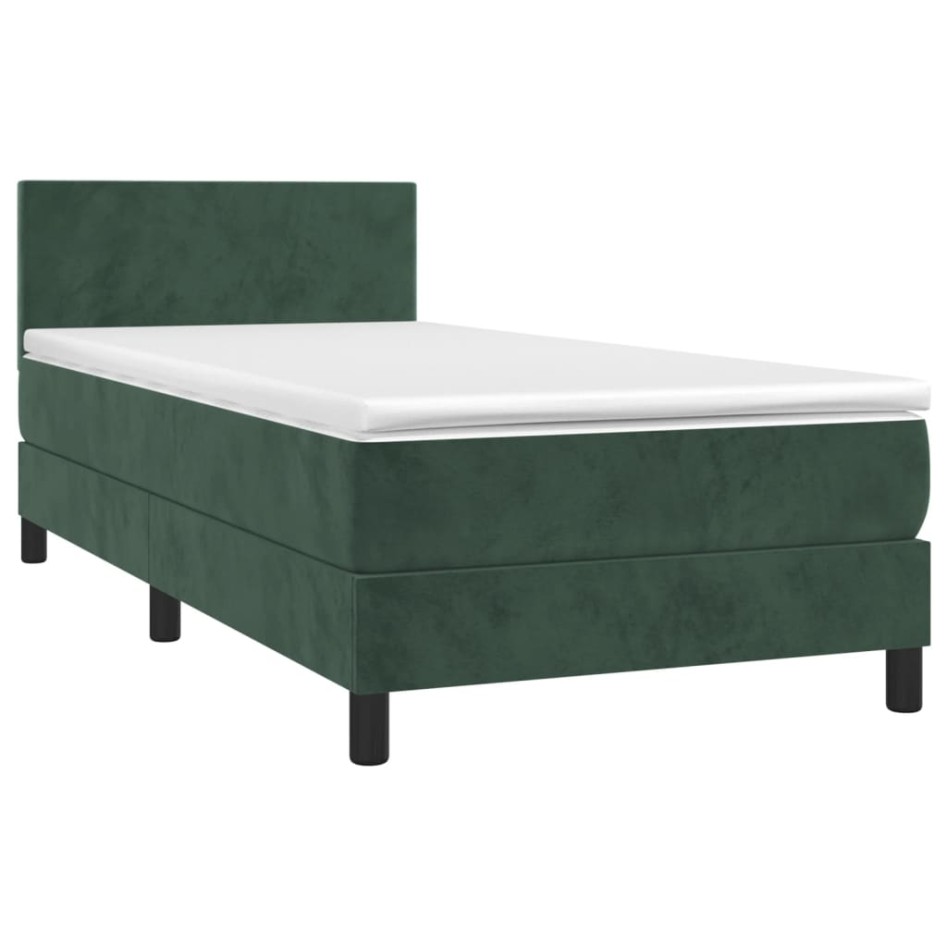 Cama box spring con colchón terciopelo verde oscuro 80x200