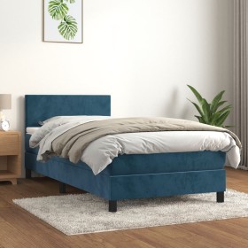 Cama box spring con colchón terciopelo azul oscuro 90x190