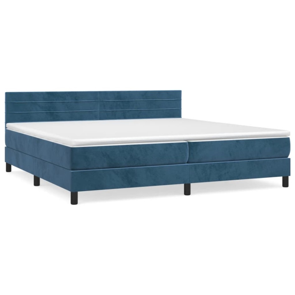 Cama box spring con colchón terciopelo azul oscuro 200x200