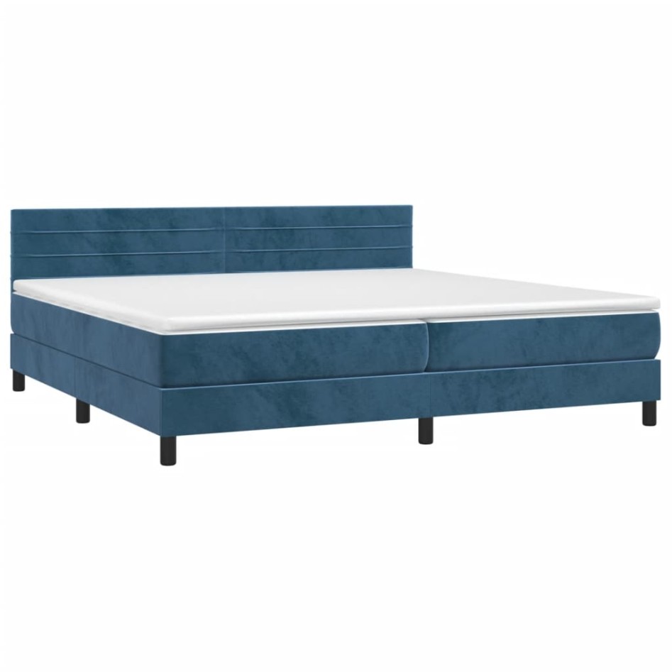 Cama box spring con colchón terciopelo azul oscuro 200x200