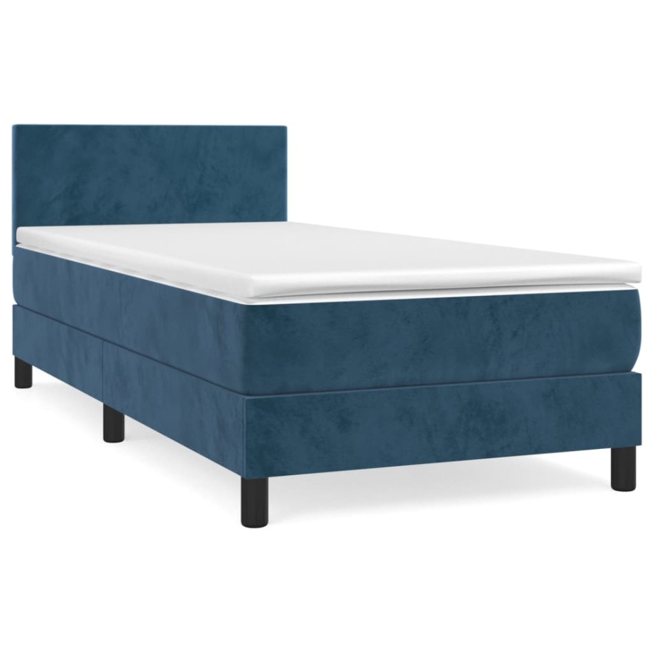 Cama box spring con colchón terciopelo azul oscuro 100x200