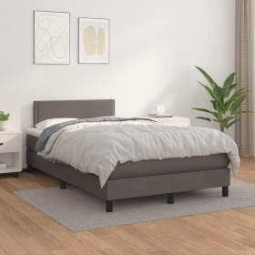 Cama box spring con colchón cuero sintético gris 120x200