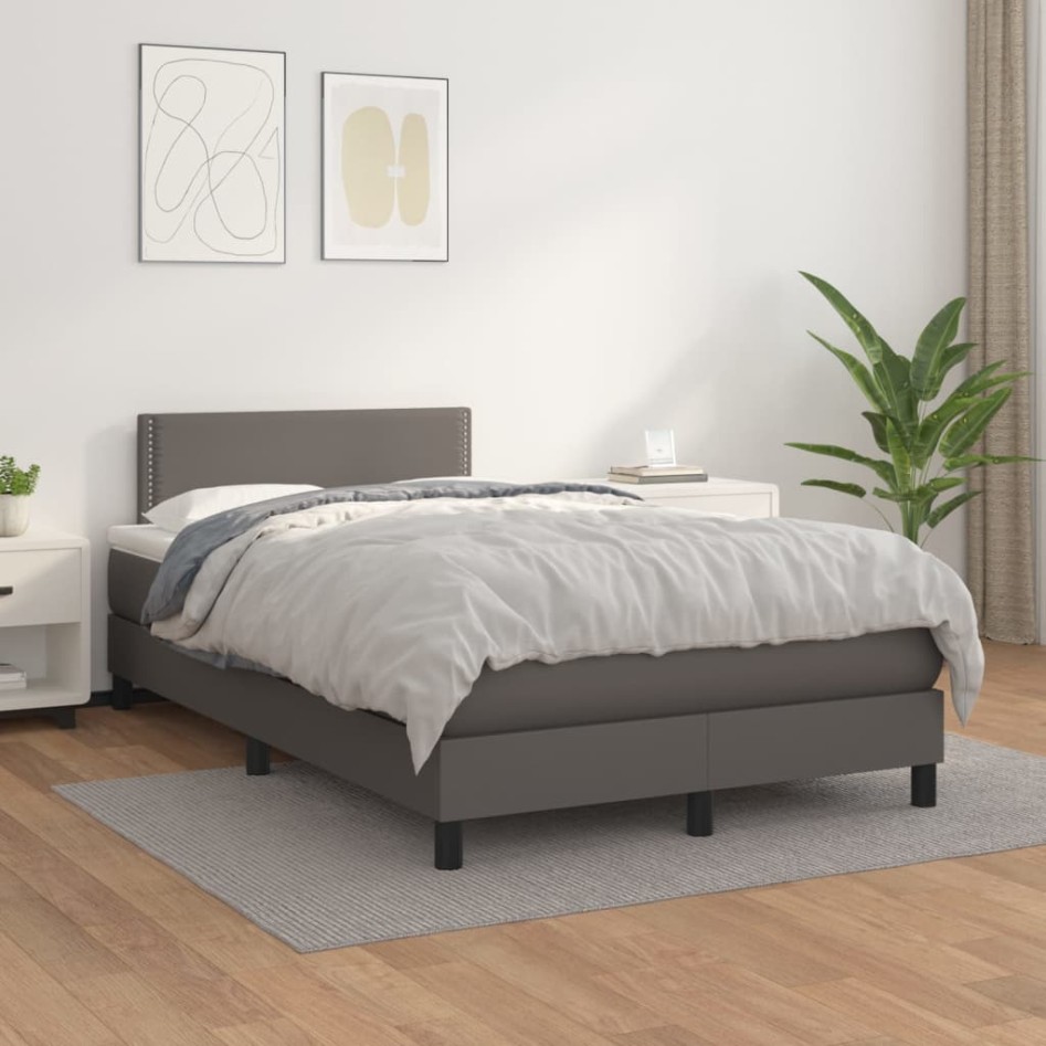 Cama box spring con colchón cuero sintético gris 120x200