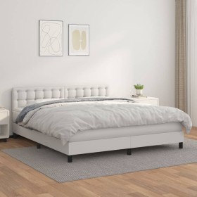 Cama box spring con colchón cuero sintético blanco 180x200