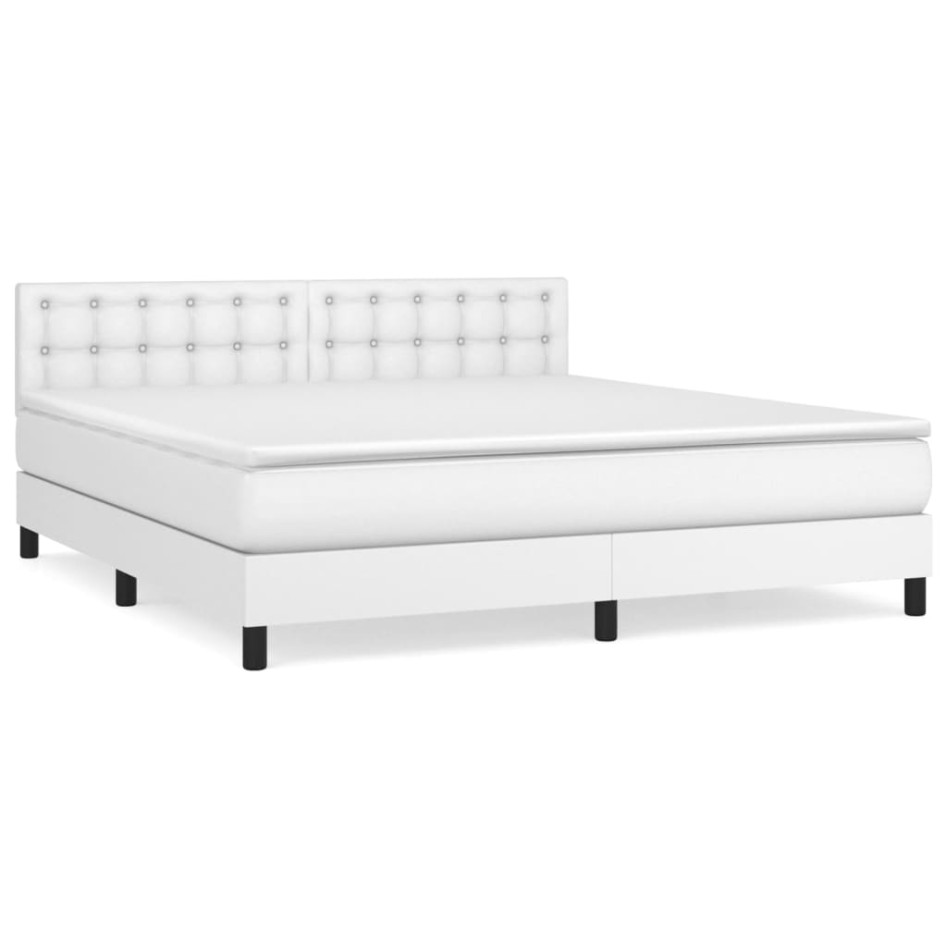 Cama box spring con colchón cuero sintético blanco 180x200