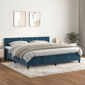Cama box spring con colchón terciopelo azul oscuro 200x200
