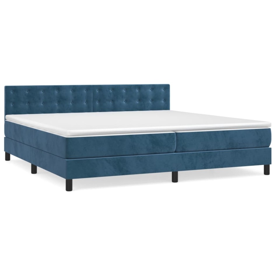 Cama box spring con colchón terciopelo azul oscuro 200x200